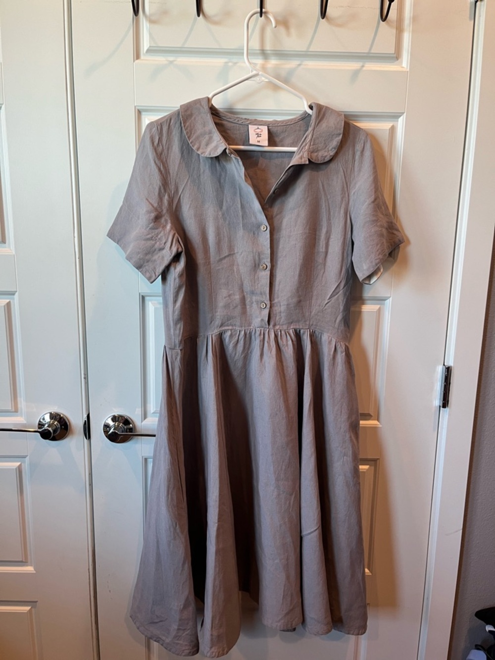Son de Flor Classic Soft Gray Button-Front Peter Pan Collar Dress